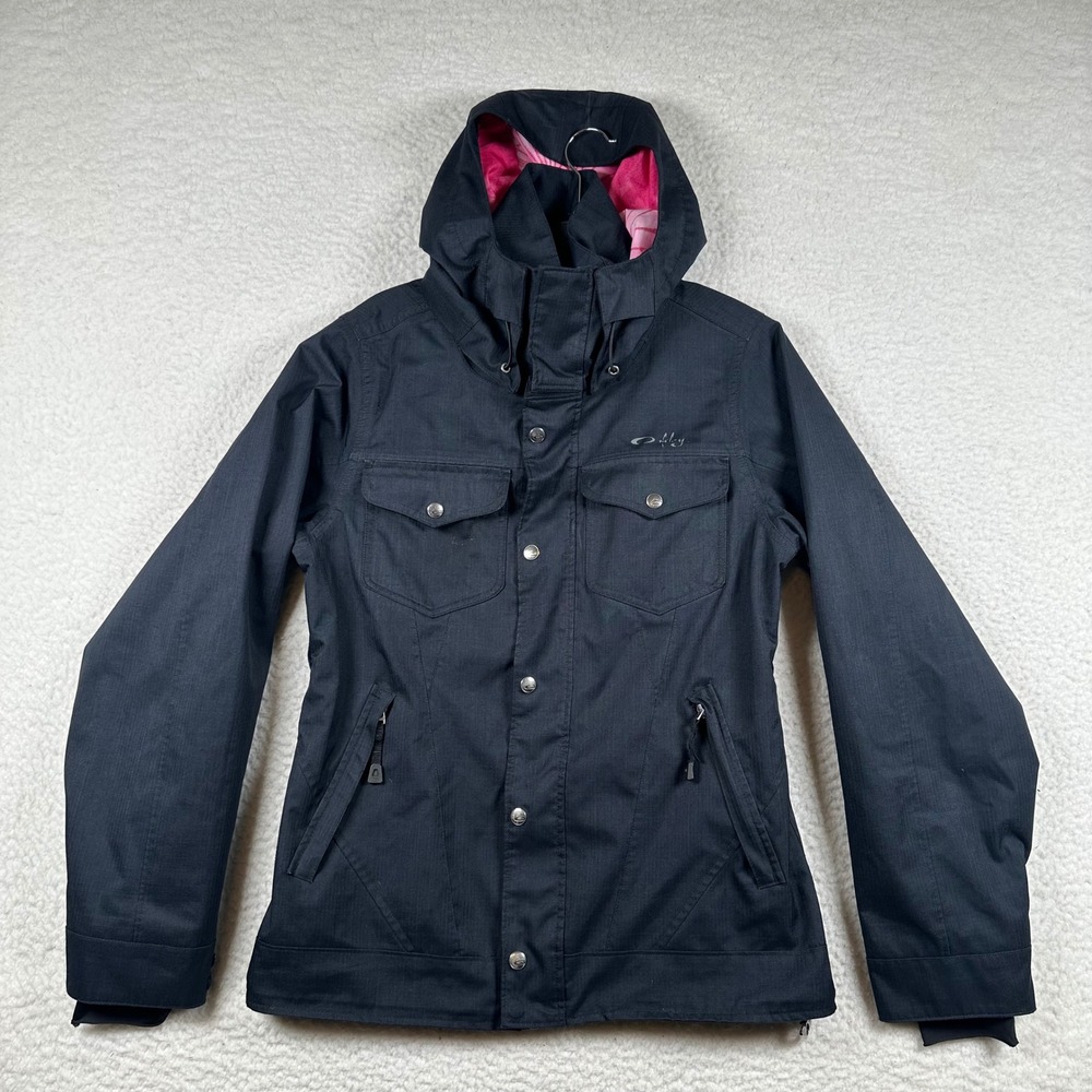 Oakley Womens Ski Snowboard Jacket Black Pink Hooded Waterproof Puffer S Utility